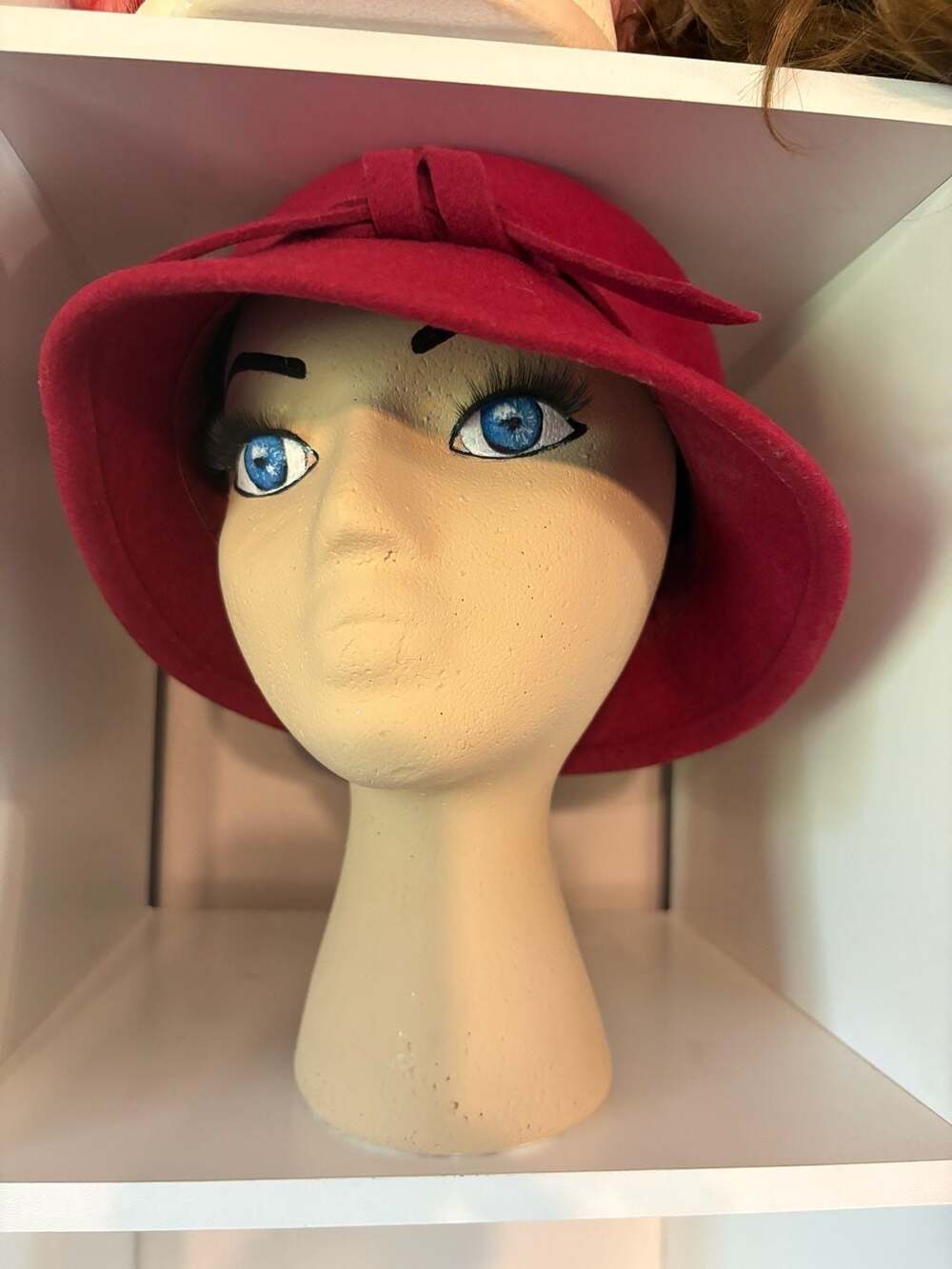 Vintage Italian 100% Wool Red Cloche Hat with Side Bow Detail